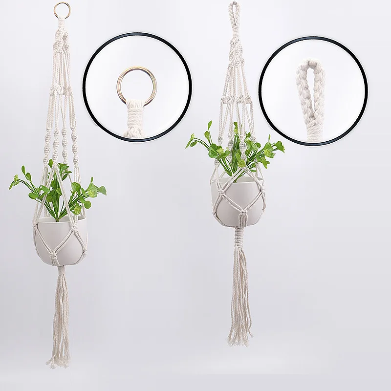 Gardening Green Plant Hanging Basket Cotton Rope Hanger Flower Pot Handmade Macrame Pot Pocket Wall Boho Courtyard Home Decor