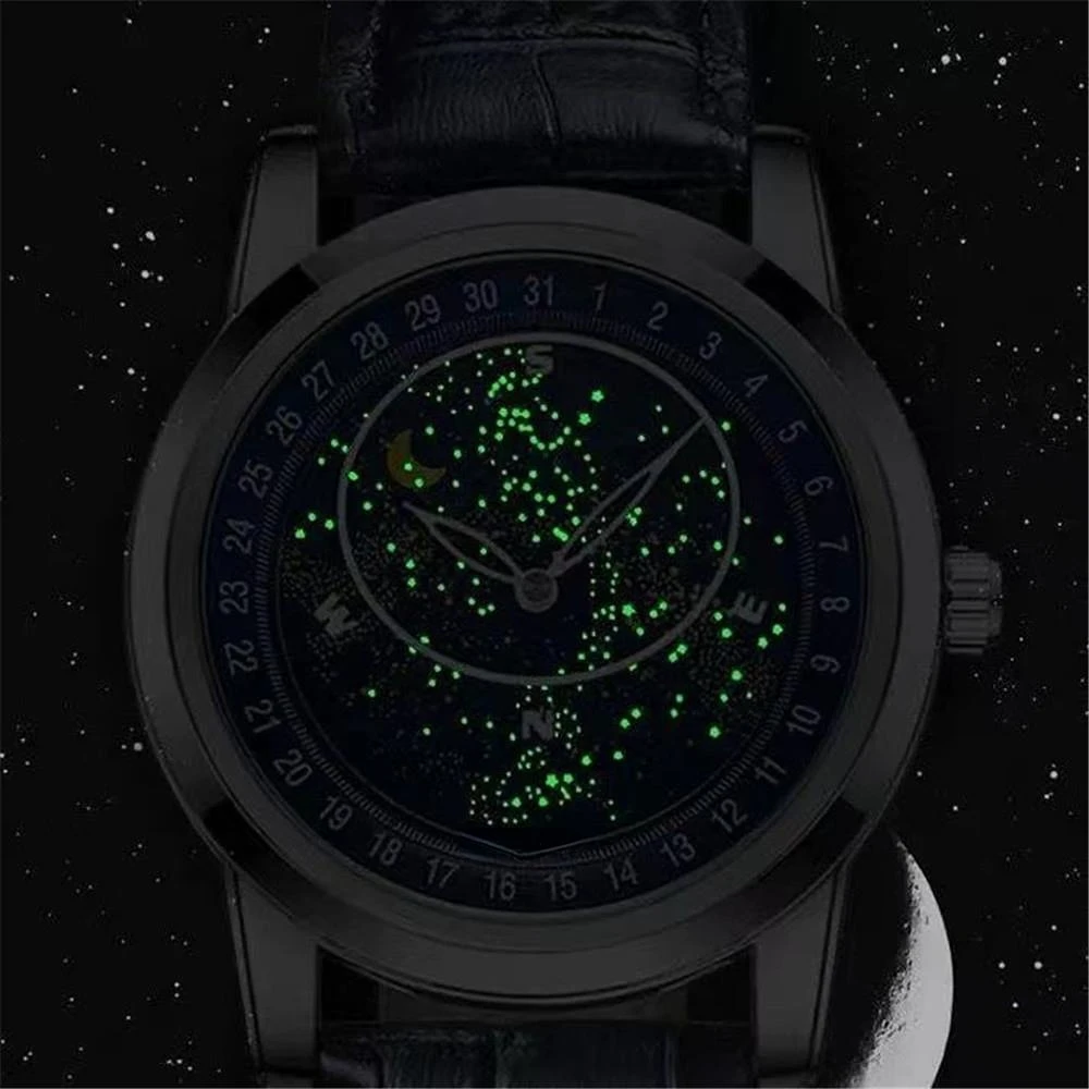 Mode Kreativität Marke Uhren Für Männer Luminous Starry sky Design Sport Uhr Komfort PU Leder Männer Armbanduhren Uhr