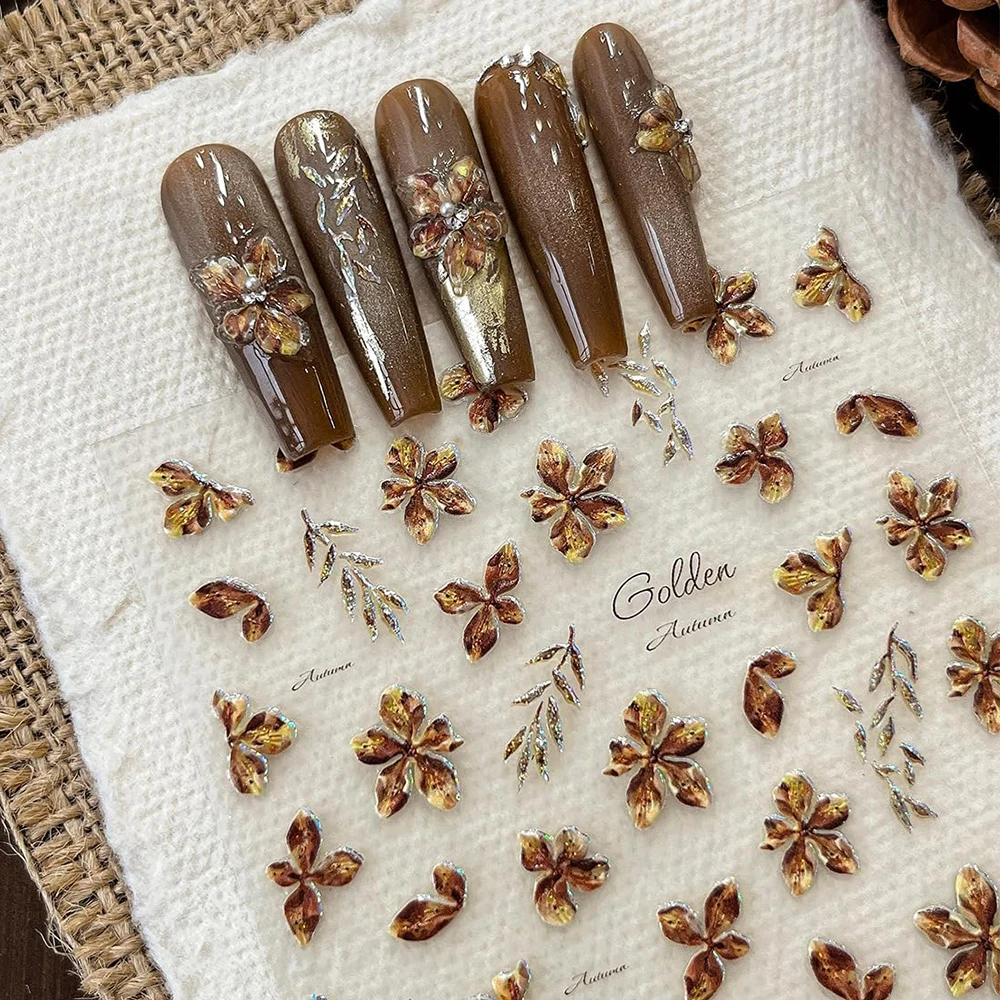5D الخريف زهرة مسمار ملصقات مائي ورقة الشيطان زهرة الخريف مسمار الشارات ذاتية اللصق DIY بها بنفسك مانيكير تصميم النساء المنزل المنزلق