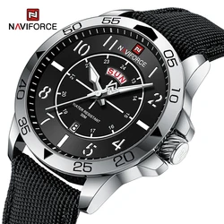 NAVIFORCE Casual Wild Water Resistant Men Wristwatch Nylon Strap Quartz Man Clock with Day and Date Display Windows Male Watches