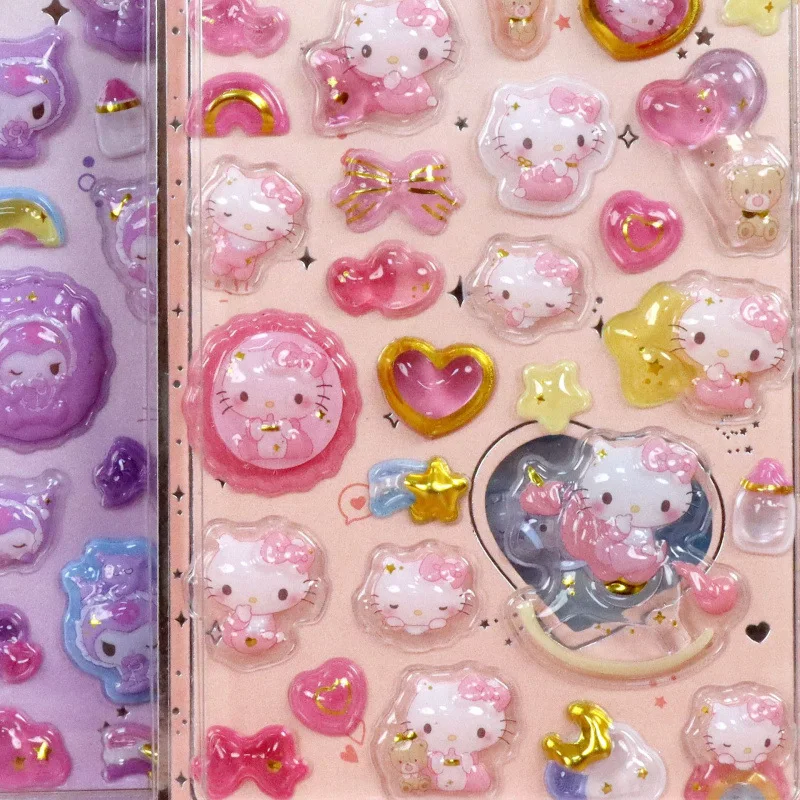 New! 3D Relief Sanrio Stickers Hellokitty Kuromi Cinnamoroll My Melody Jelly Sticker Kawaii Decoration DIY Phone Case Stickers