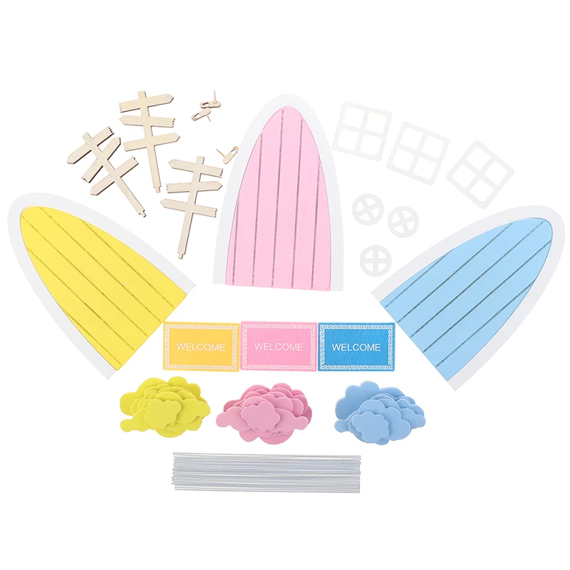 1 セットドールハウスミニチュア妖精エルフドアおもちゃカラフルな雲窓道路標識モデルドールハウス庭の装飾おもちゃアクセサリー