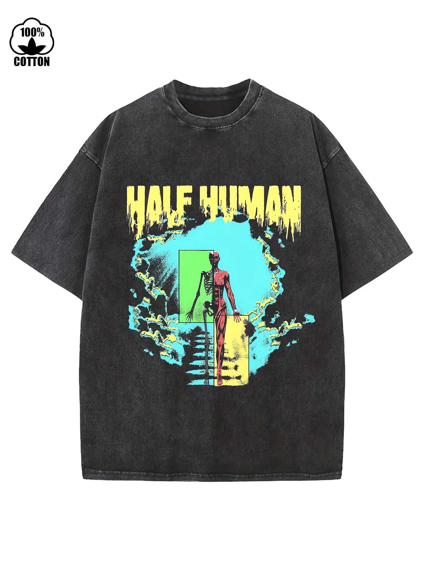 تي شيرت رجالي فضفاض عالي الجودة من القطن المغسول برقبة دائرية وأكمام قصيرة مناسب للأنشطة الخارجية في الشوارع #1