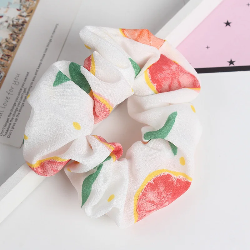 Fruit Print Women Scrunchies Fashion Hairband For Ponytail Holder Elastic Hair Band Sweet Hair Ties Hair Accessories Headwear