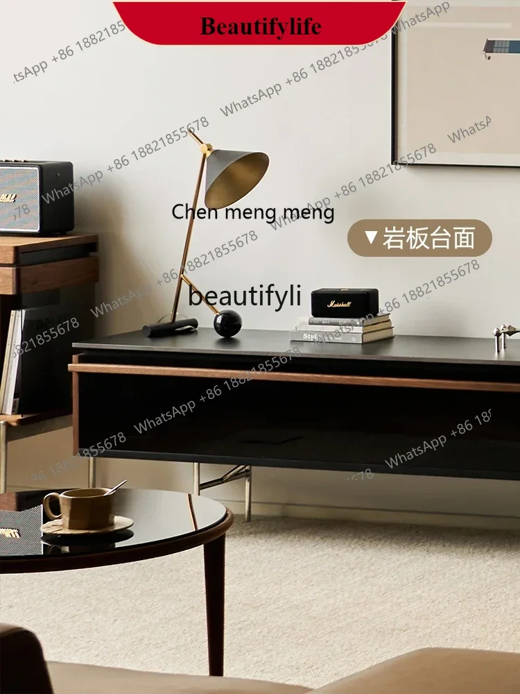 

G153 TV Cabinet Stone Plate Black Walnut Solid Wood Silent Wind Black Minimalist Machine Coffee Table Combination Modern Minimal