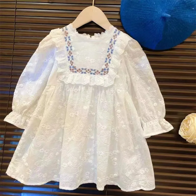 

Girls Dress Spring Long Sleeve Embroidered Dress Birthday Party Kids Dresses Toddler Girl School Dress Evening Dresses 2-7Yrs