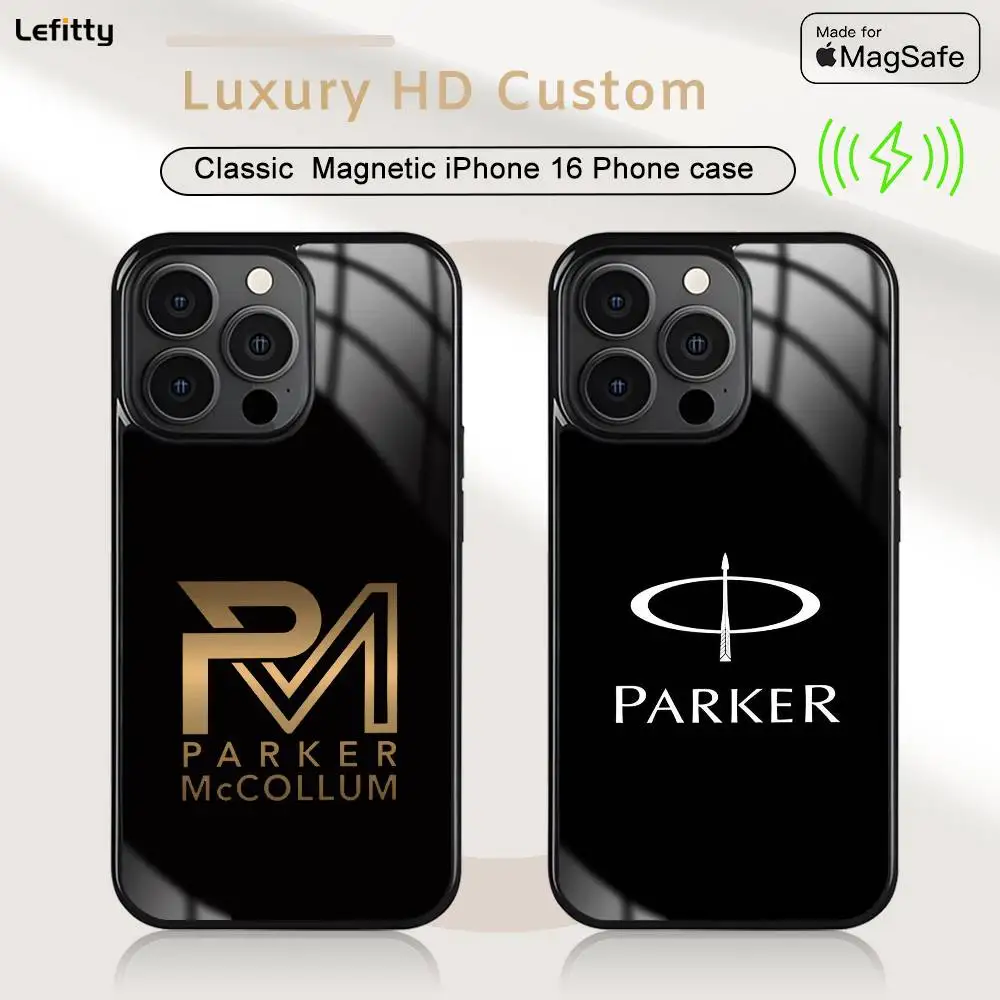 

Pen Brand P-Parker Phone Case MagSafe Magnetic For iPhone 16 15 14 13 12 11 Pro Plus Max Mini Wireless Charger Funda