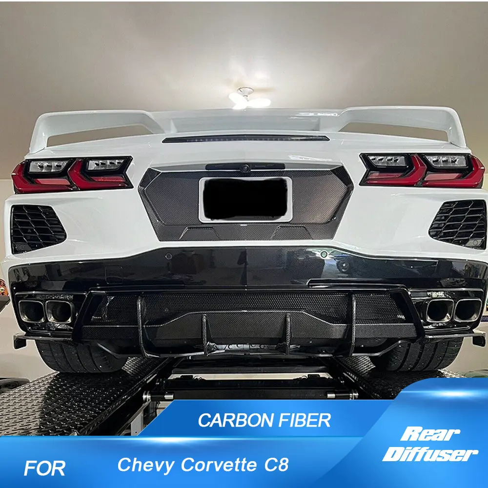 

Диффузор заднего бампера из углеродного волокна со сплиттерами для Chevy Corvette C8 Stingray 2020-2023, задний нижний бампер, диффузор, спойлер