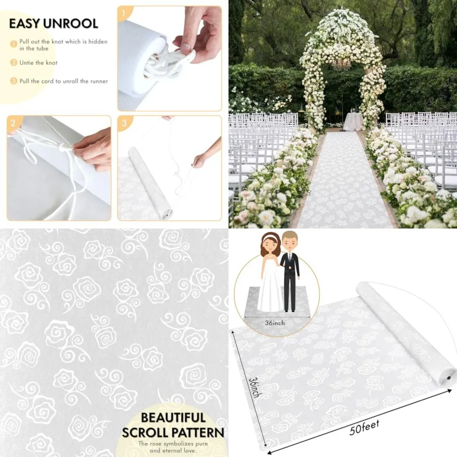 Thickened Aisle Runner for Wedding CeremonyFeet White Aisle Runner Walkway for Indoor Outdoor Wedding Church Decorations Hallow