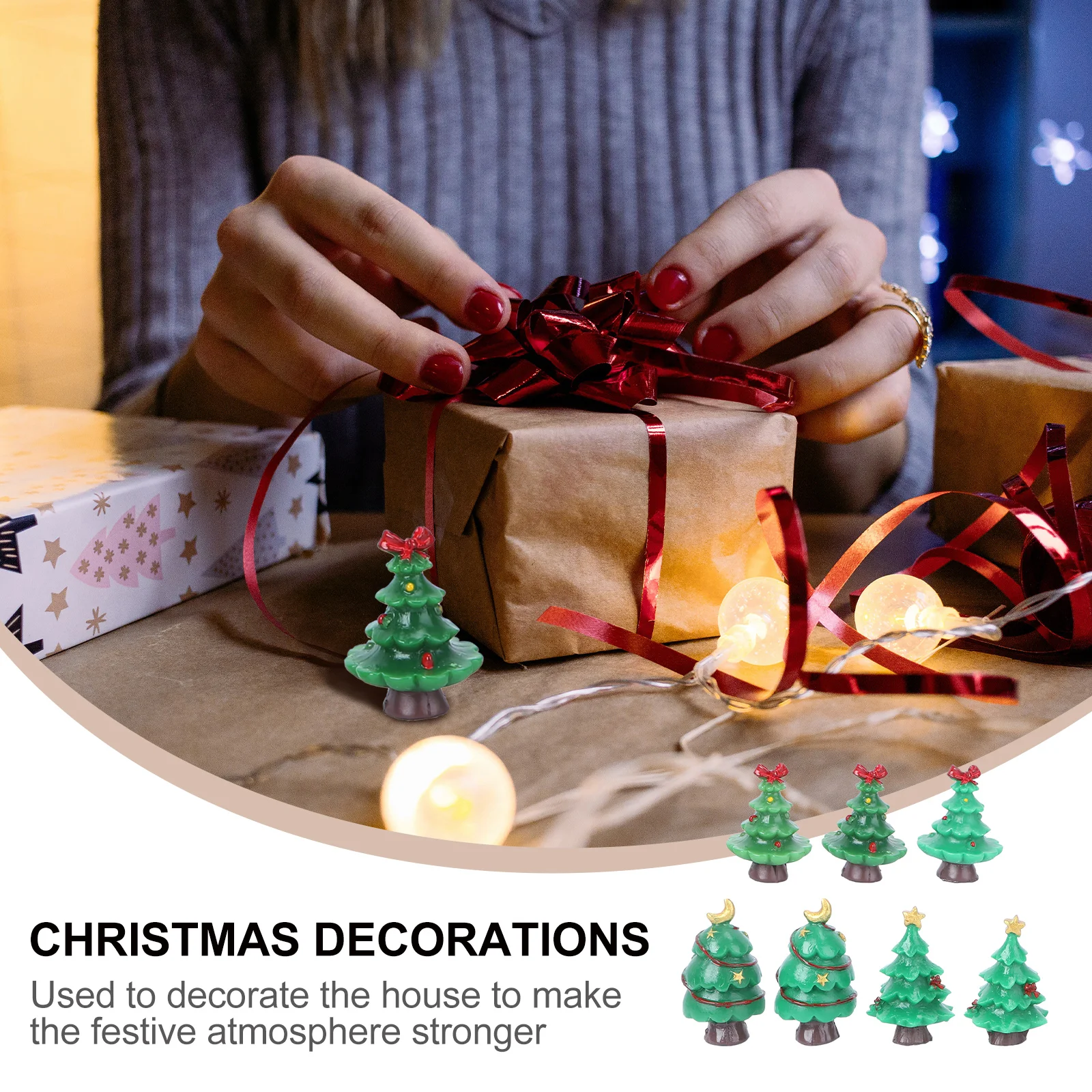 

7pcs Mini Christmas Tree Miniature Durable Snow Scene Decoration Micro Landscape Ornament For Home Holiday Gift