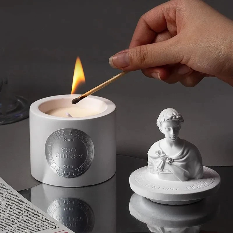 Statua Candela profumata Gesso Pietra Scultura Tazza Gesso Aroma Sirene Sculpt Vacanza Apollo Decorazioni della mitologia greca antica