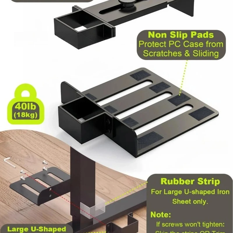 Multifunctional Under Desk PC Host Holder Adjustable Suspended Computer Tower Stand Stable Desktop Storage Organizer