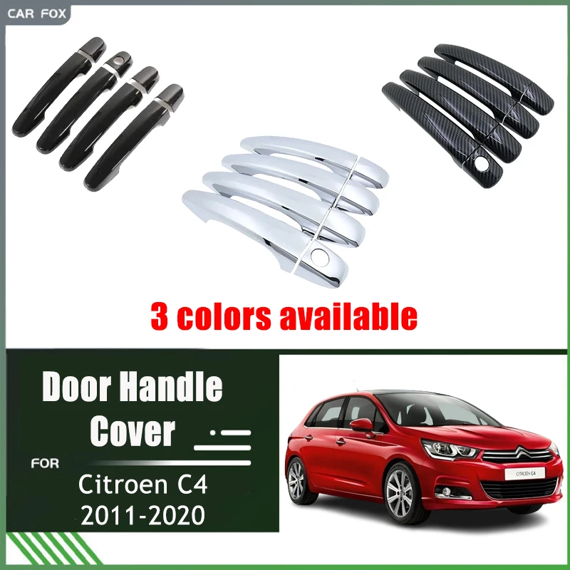 Chrome Door Handle Cover Trim For Citroen C4 MK2 Lounge B7 2011-2020 2012 ABS Car Accessories Carbon Fiber Set Sticker Styling