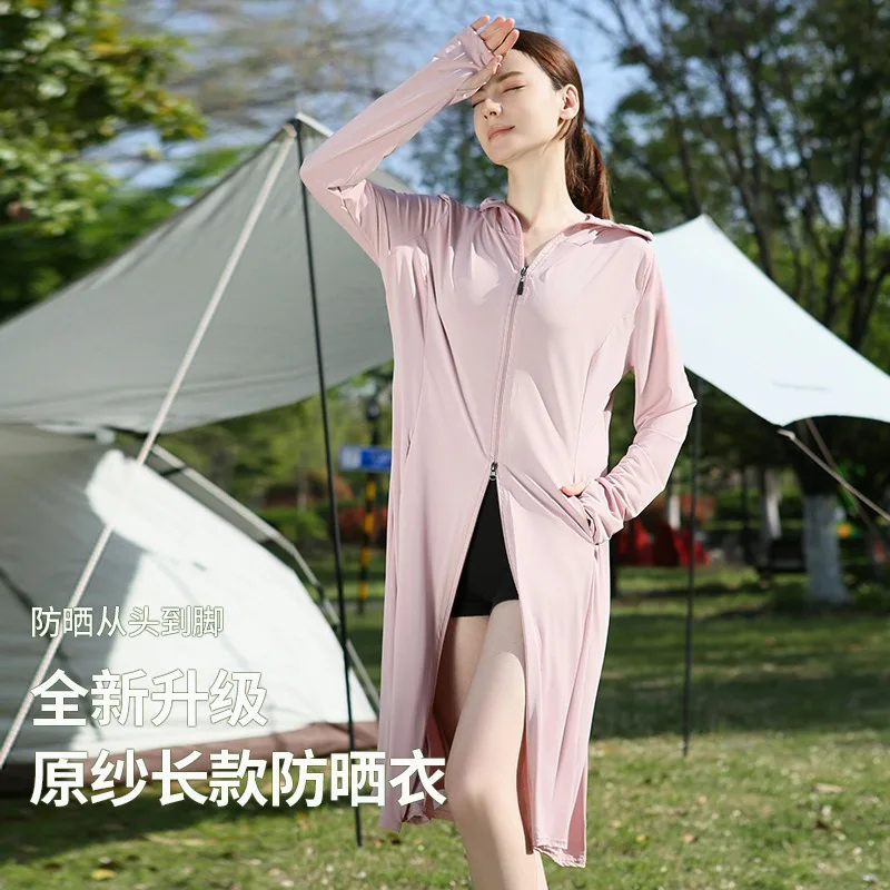 Long sunblock clothes outdoor women new anti-ultraviolet ice original yarn bicycle sun-protective ice silk breathable coat summe