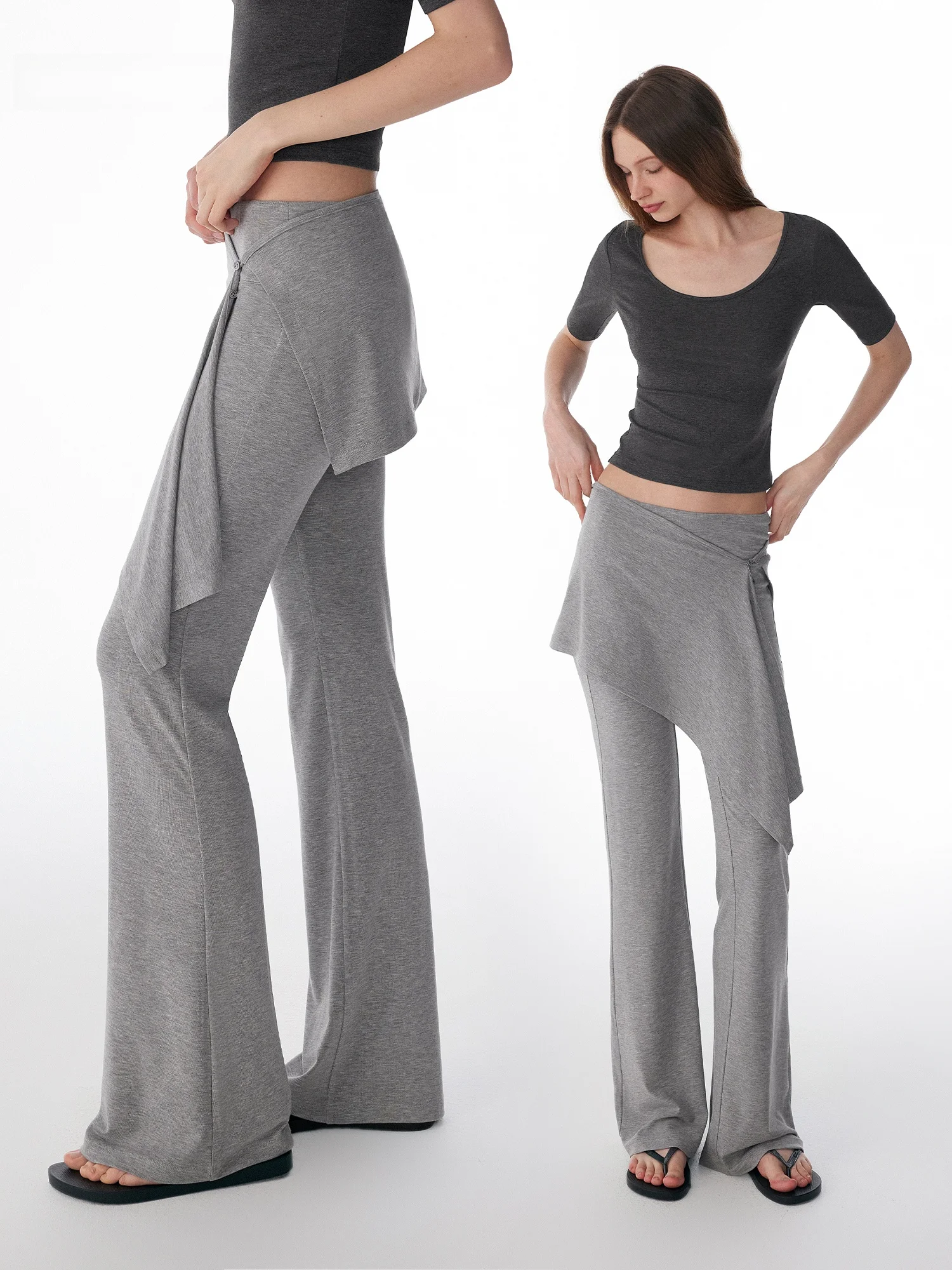 

Annachic New Color Slim Leg Detachable Yoga Fitness Pants Casual Micro Flared Pants Real Two-Piece Natural Waist Elastic Wais...