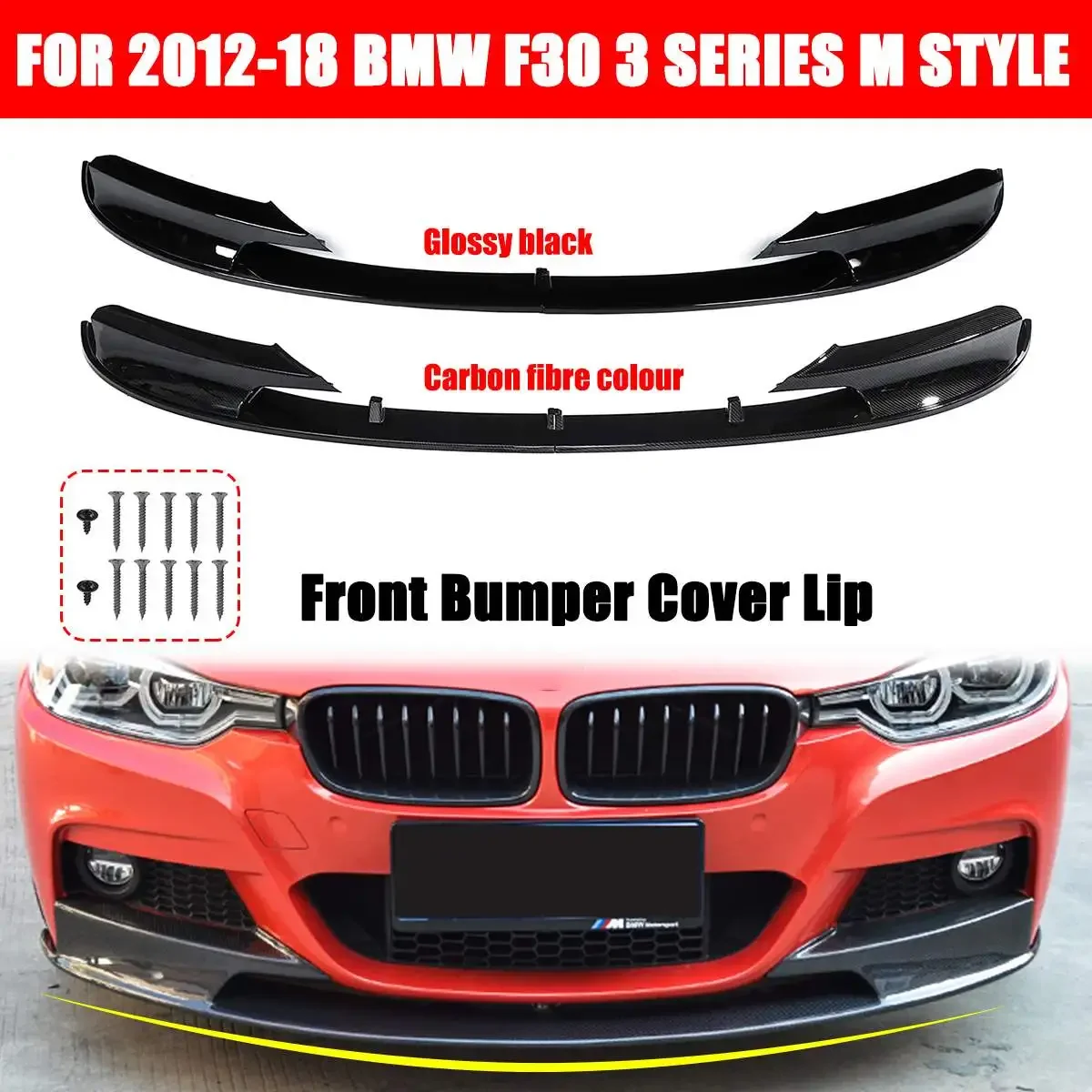 

M Style F30 Car Front Bumper Spoiler Lip Bumper Diffuser Guard for BMW F30 3 Series 2012-2018 Front Bumper Lip Splitter Body Kit