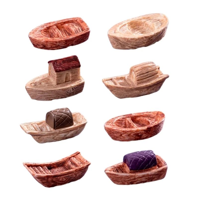 8Pcs Miniature Boats Figurines Ornaments for Garden Landscape Plant Pots Decors