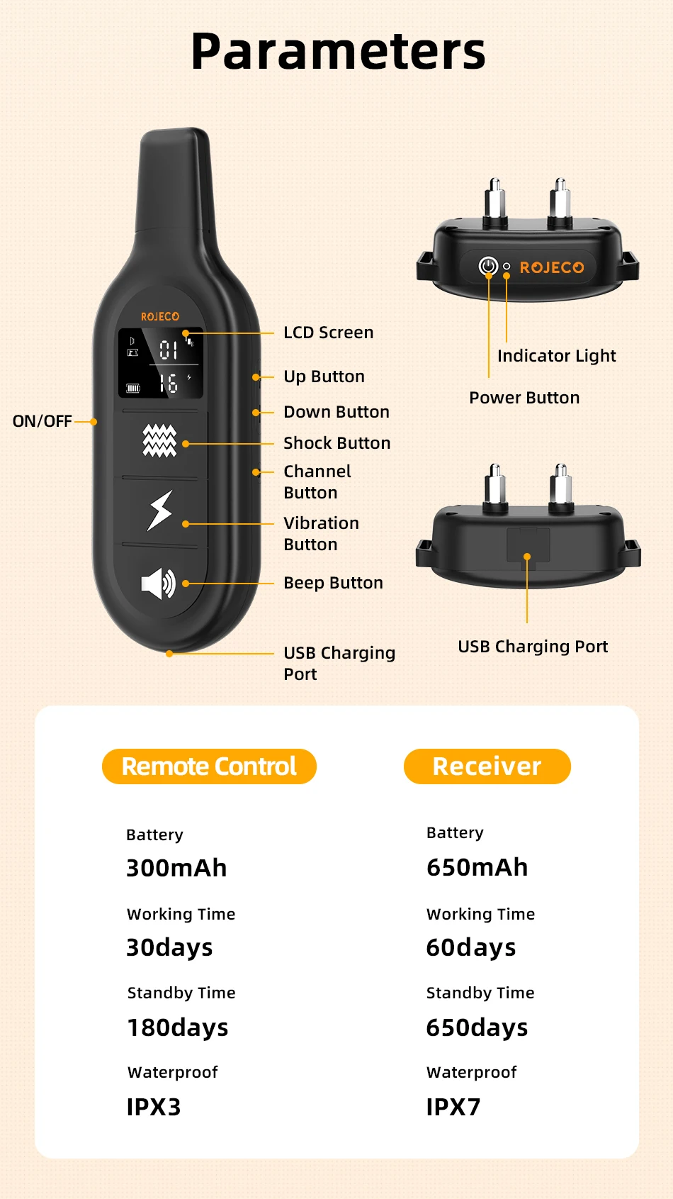800M Remote Dog Training Collar Waterproof Beep Vibration Shock Anti‑Bark Pet Training Collar For All Dog Sizes view 6