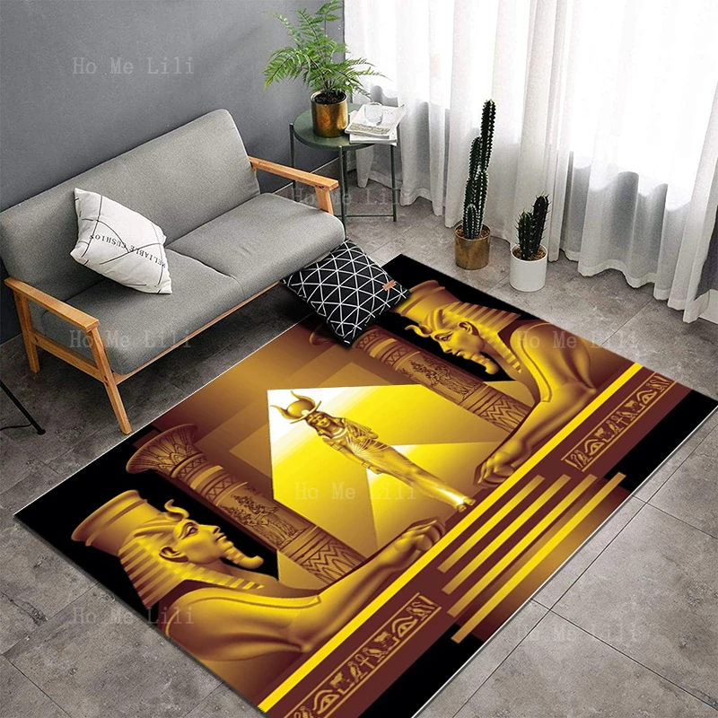 Egyptian Queen's Golden Temple Sphinx Royal Pharaohs Pyramid Theme Carpet Floor Decorated Living Room Kitchen Bedroom Garden