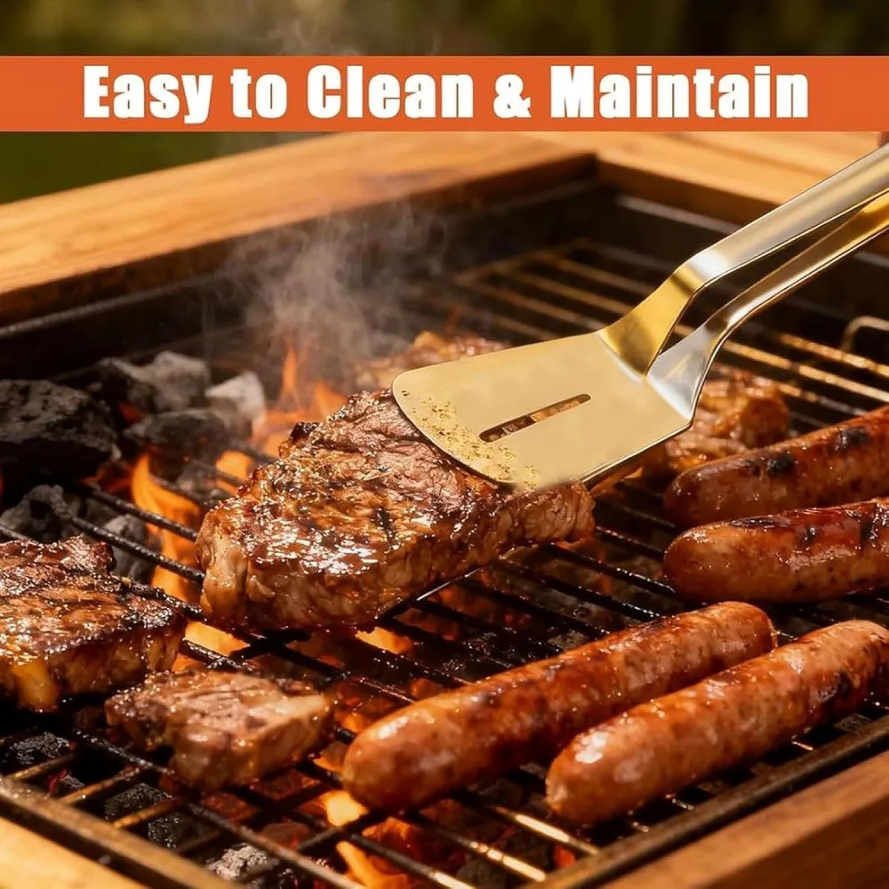 304 Stainless Steel Food Tongs, Multi-Purpose Steak Spatula Tongs, Kitchen Grilling Turner Clamp for Steak, Fish, Bread, Pancake, 1 Piece