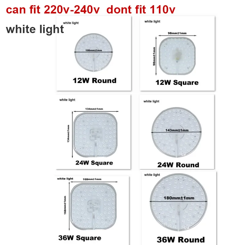 36W 24W 12W LED Ring PANEL Circle white Light source SMD2835 chips LED square Round Ceiling board circular lamp board AC 220V