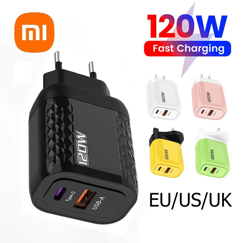 Xiaomi 120W Charger Fast Charging PD QC 3.0 USB Type C Charger Fast Charging EU/US/UK Plug Adapter For iphone 15 Samusng S23