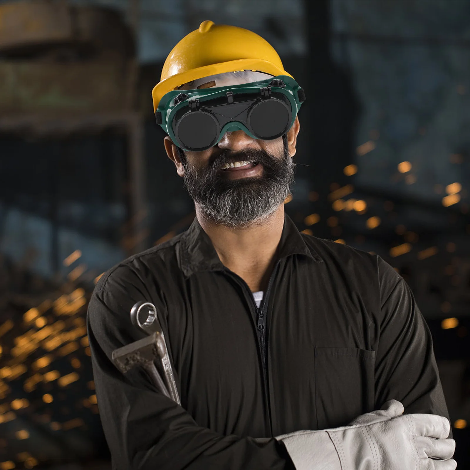 

2pcs Protective Glasses Welding Goggles Flip-Up Design Soft Frame Adjustable Headband Anti-Scratch Ventilation Safety Gear For