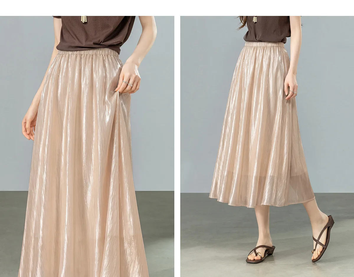 SENTUBILA Eleganter Satin-Plissee-Midirock für Damen, Sommer 2026, elastische Taille, glänzende Textur, fließender Rock für den Alltag 162QG6653 – Detail 33