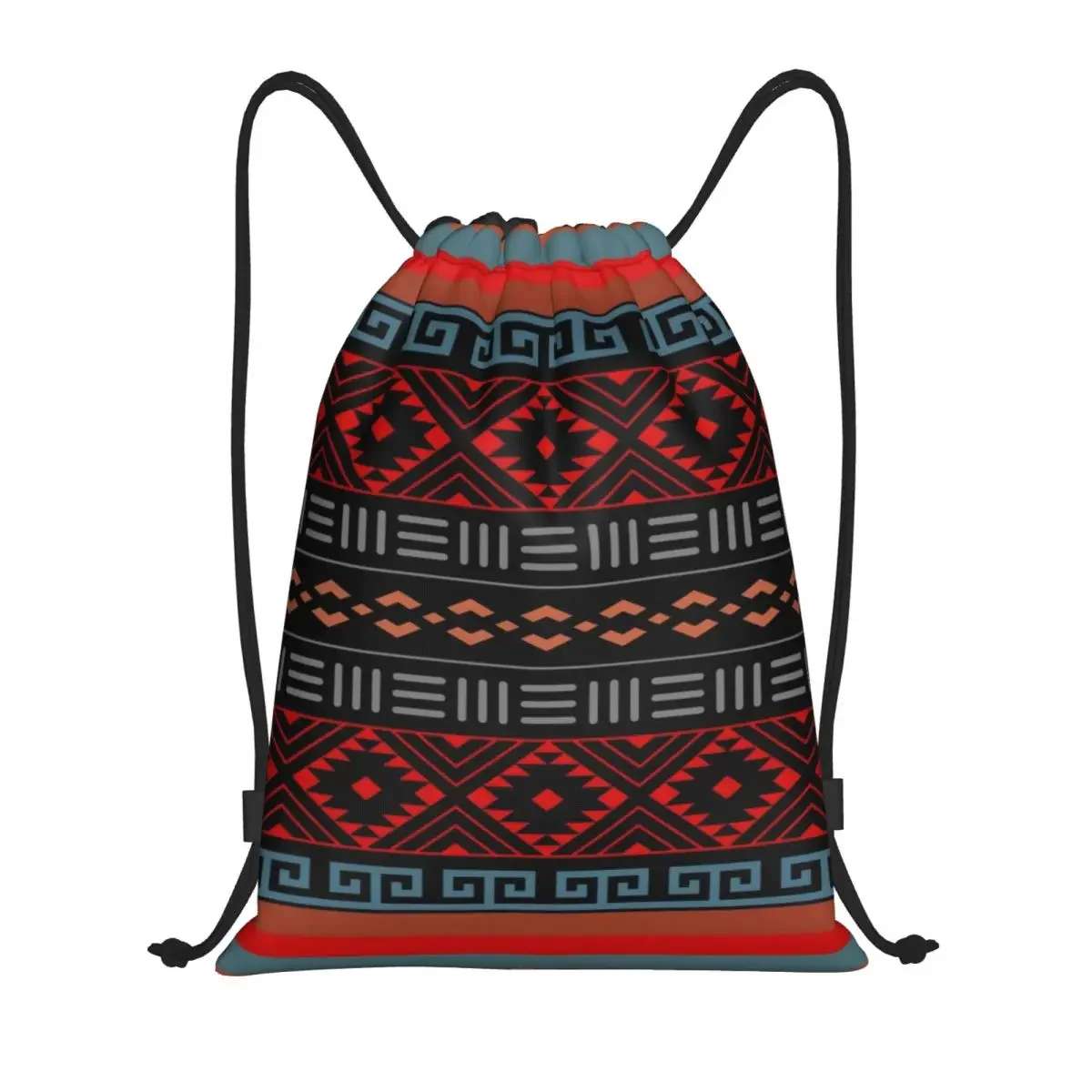 

Custom Aztec Tribal Pattern Blues Red Browns And Black Poster Drawstring Bag Men Women Lightweight Sports Gym Storage Backpack