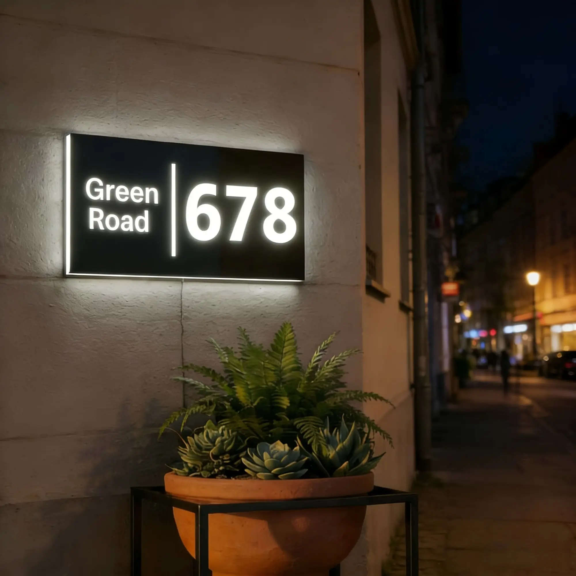 

Custom Modern Simple LED Smart HD House Sign Outdoor Garden Hotel Restaurant Address Information Plaque