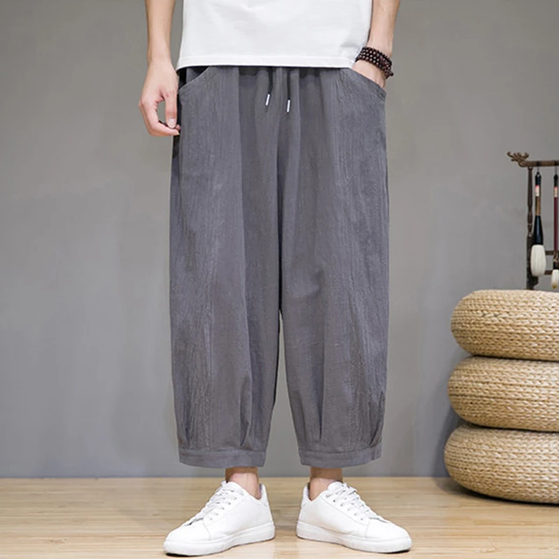 Pantalones Casuales Largos hasta el Tobillo para Hombre, Talla Grande, Estilo Simple, Verano 2026, Color Sólido, Holgados, Estilo Harem, N125