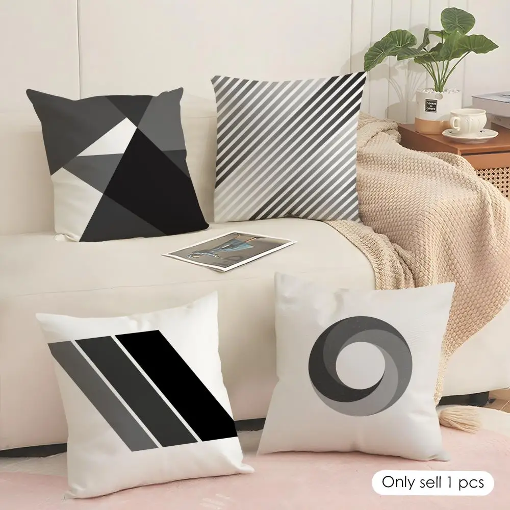 Black and White Gray Geometric Cushion Cover Silky Short Plush Sofa Pillow Cover Hidden Zipper Soft Dustproof Case Home Decor