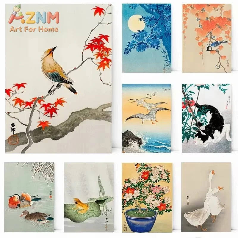 

1pcRetro Japanese Flowers Cat Dogs Frog Bird Mount Landscapes Poster Canvas Printing Decor Living Room Bedroom Wall Art Home