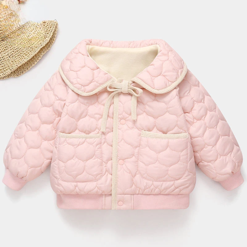 2022 New Girls' Down Padded Jacket Autumn and Winter Light and Velvet Padded Jacket Cute Padded Jacket 1 To 4 Years Old