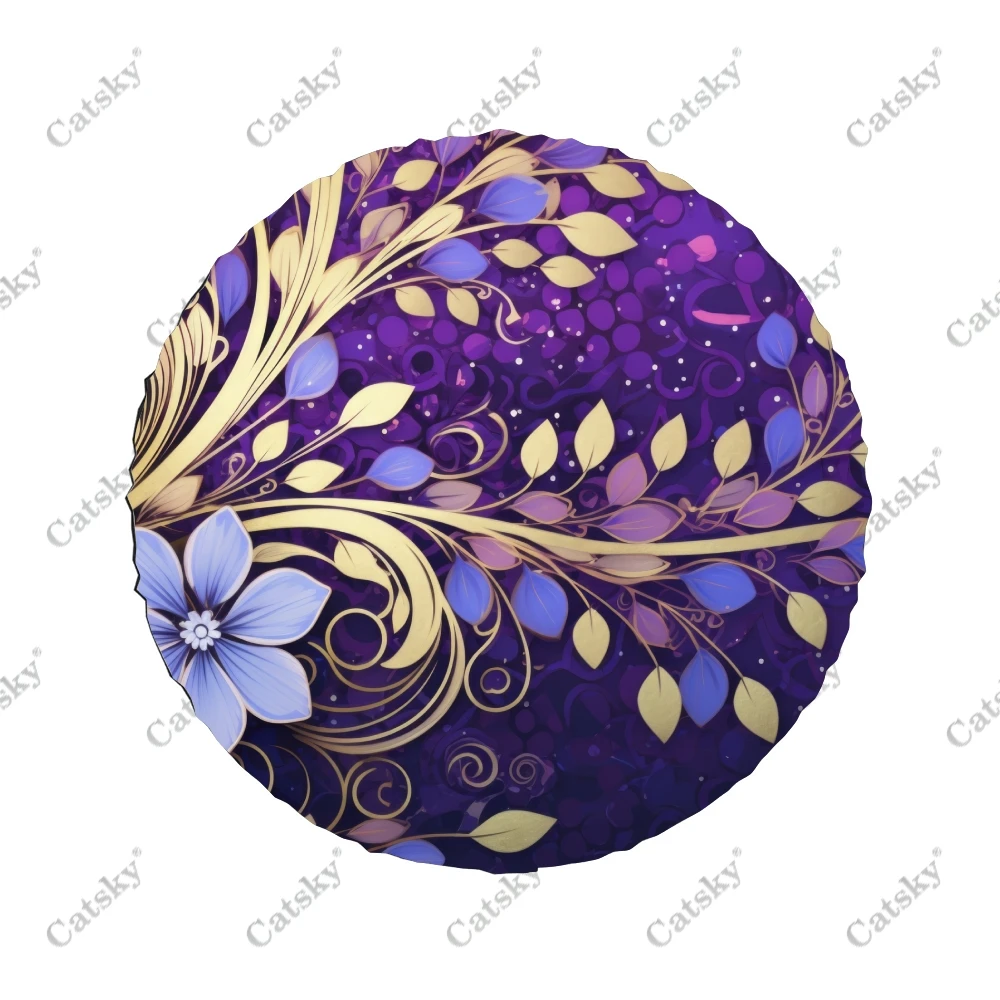 Fantasy Purple Flower Polyester Universal Spare Wheel Tire Cover Custom Tire-Covers for Trailer RV SUV Truck Camper