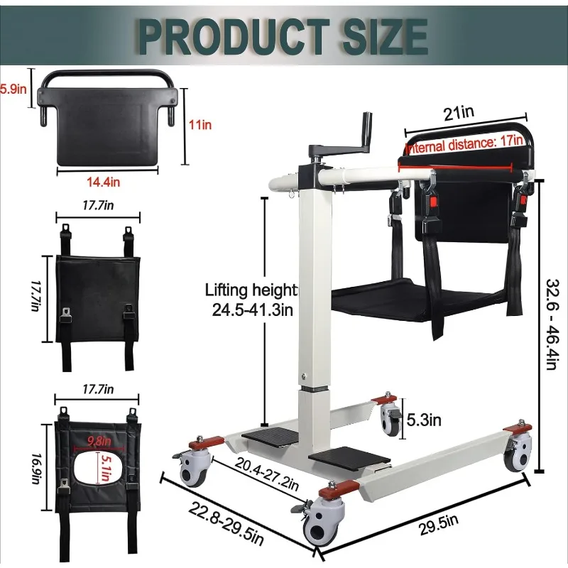 home.Patient Lift Transfer Chair, Patient Lift Wheelchair, Disabled and Elderly Nursing, Height/Width Adjust (Upgraded Backrest)