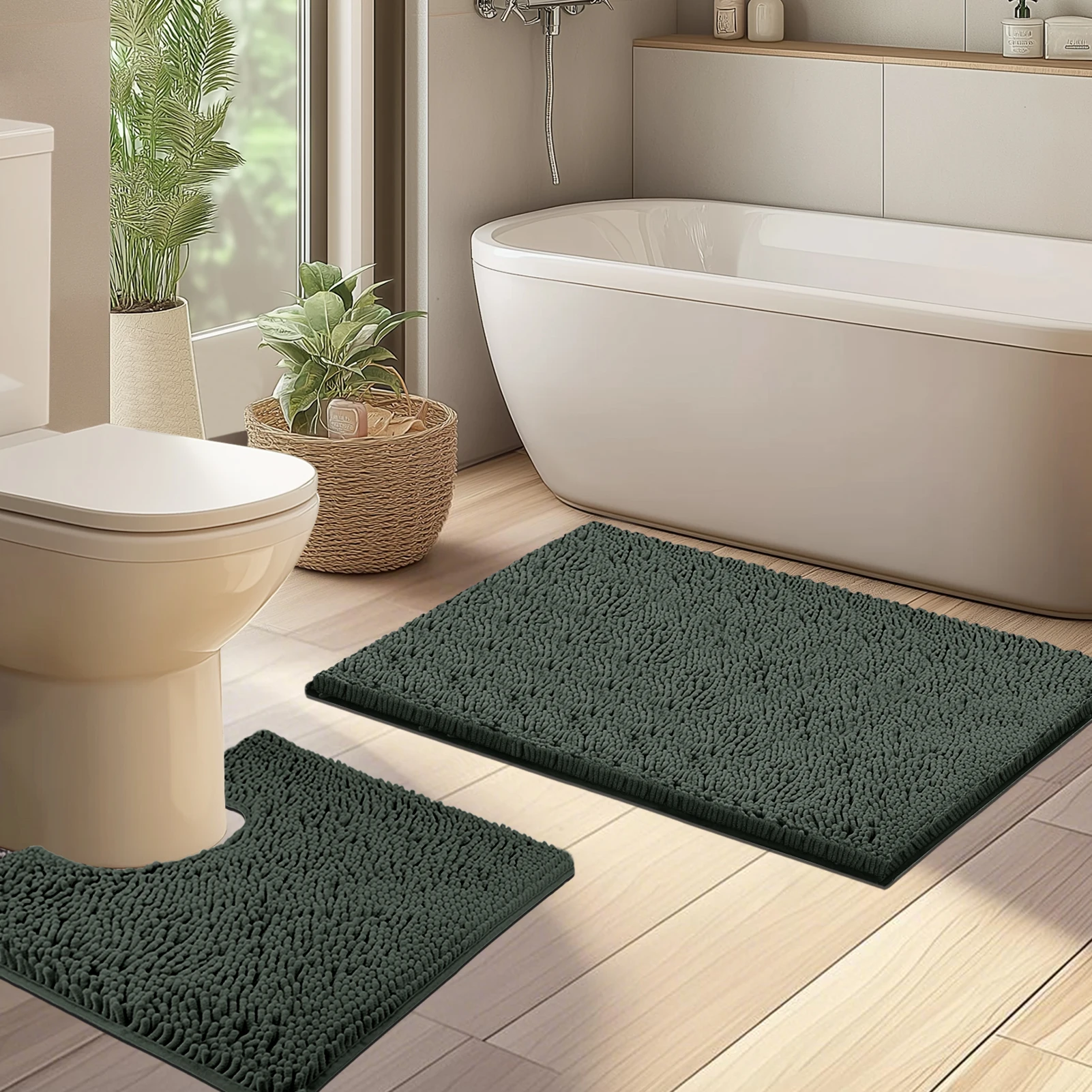 Alfombras antideslizantes de chenilla – Set absorbente para ducha y lavabo - imagen 5