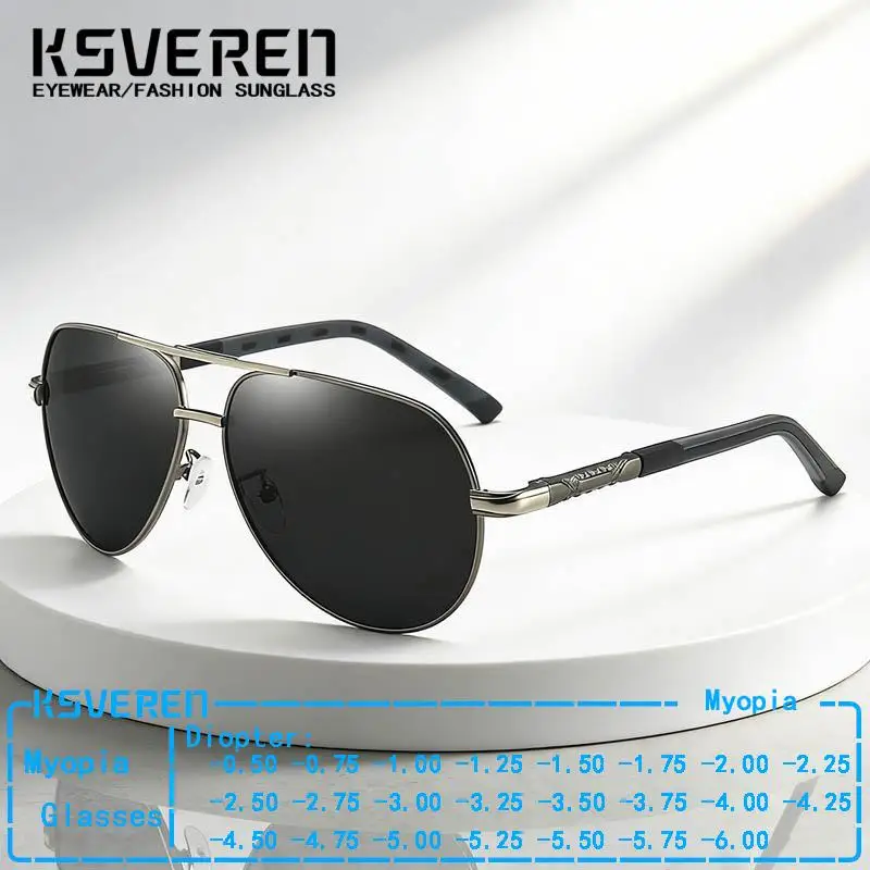 

Metal Pilot Polarized Myopia Sunglasses Men Trendy Finished Prescription Glasses Negative Diopter Outdoor Driving Shade Eyewear