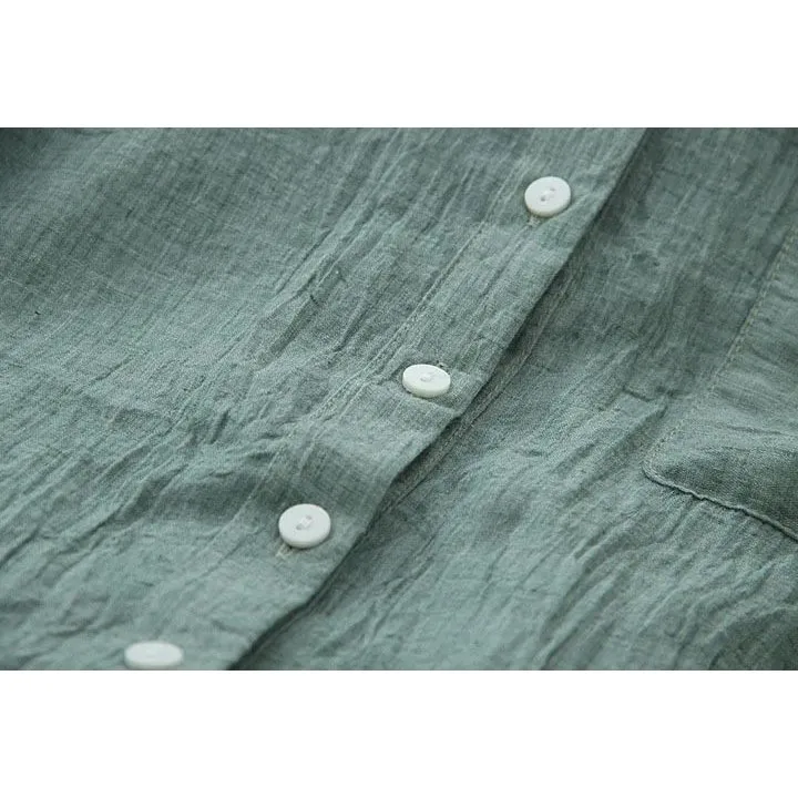 빈티지 얇은 면 린넨 자외선 차단 여성용 긴 소매 편안하고 통기성 좋은 패셔너블 캐주얼 셔츠