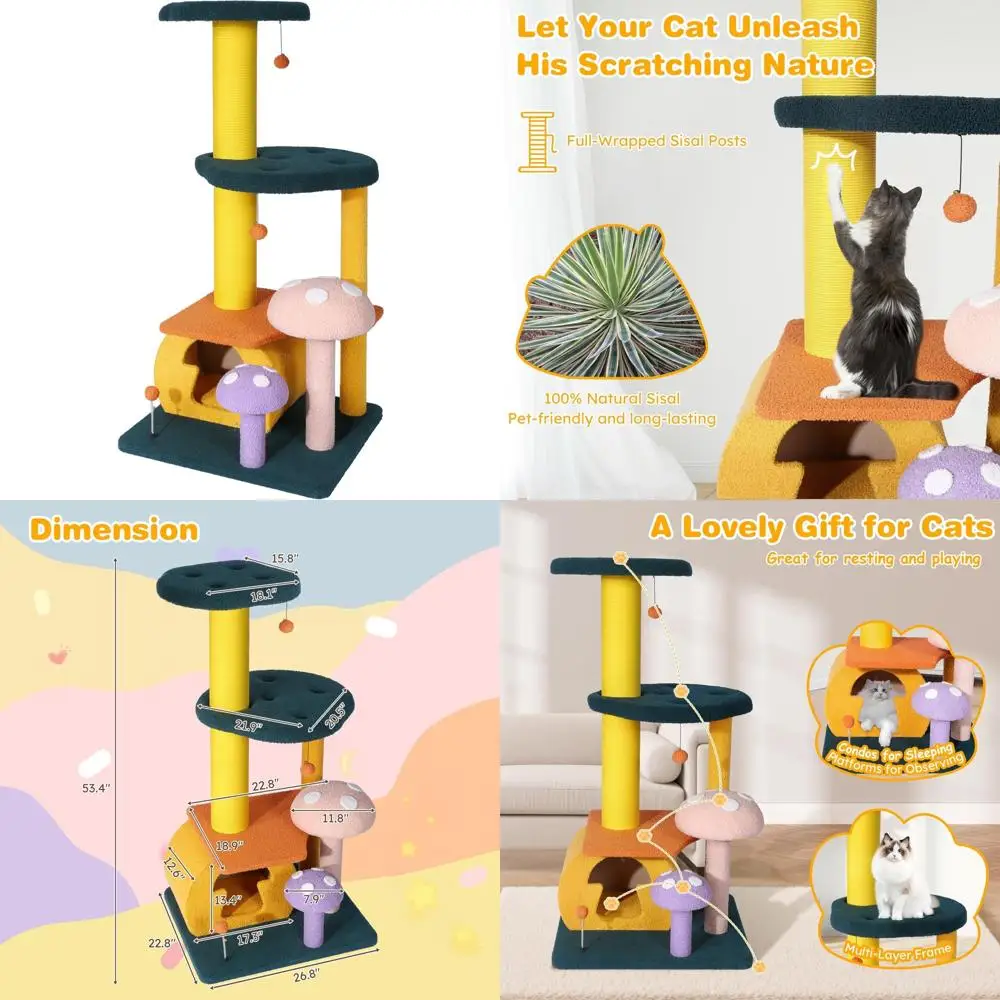 

Multi-Level Sisal-Wrapped Cat Tower with Interactive Balls and Scratching Boards for Cats