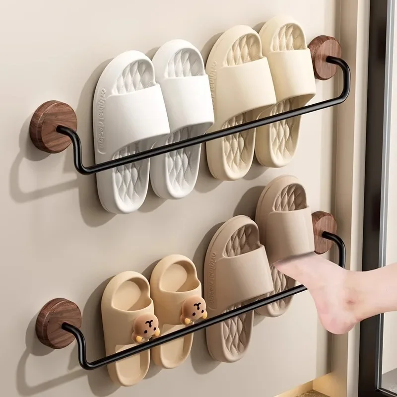 Walnut Bathroom Towel Rail No-Drill Installation Toilet Shoe Rack Entrance Door Storage Shelf