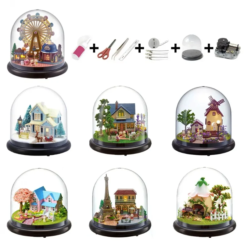Handmade DIY Rotating Music Box with LED Light Creative Gift for Kids Lovers Birthday Home Decor