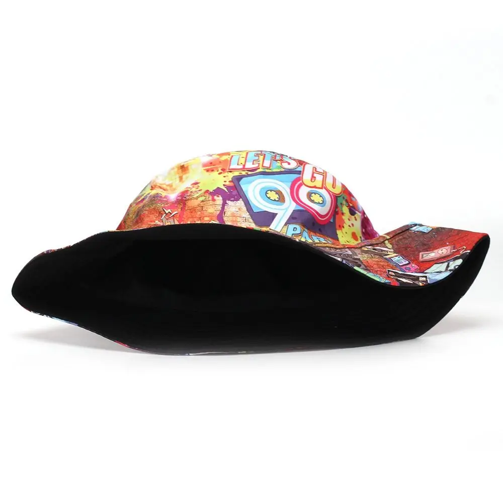 Retro Graffiti 80s 90s Reversible Bucket Hat Quick Drying Anti-UV Beach Fishing Hat Breathable Adjustable Fisherman Hat