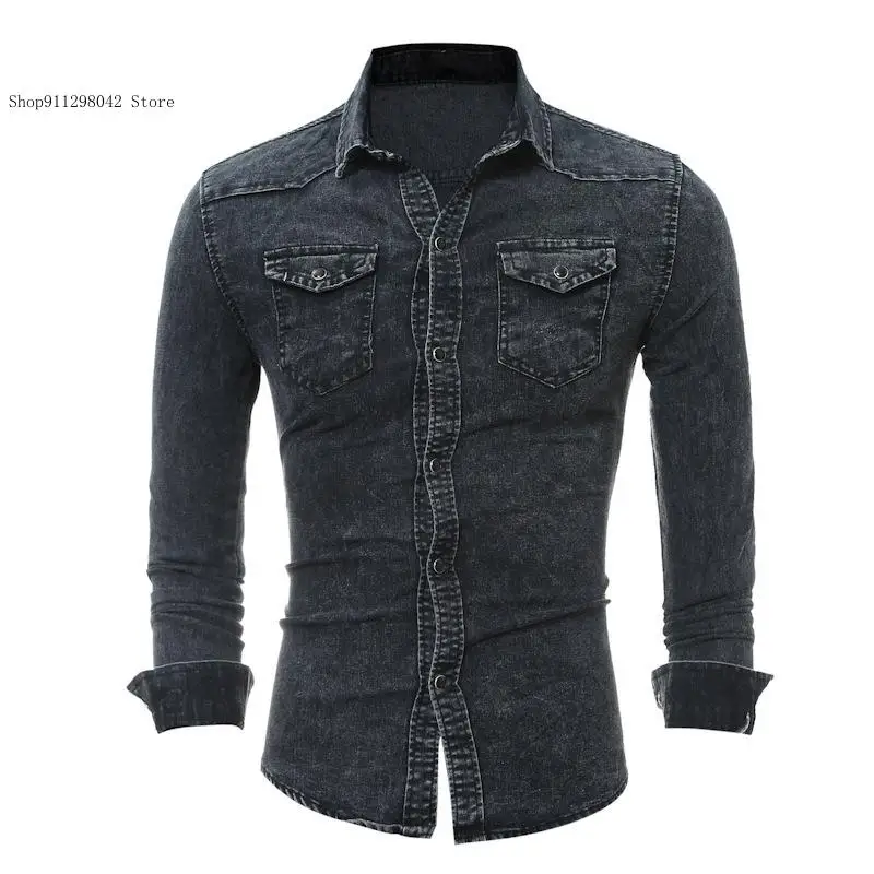 Retro Slim Fit Casual Simplicity Denim Long Sleeved Shirt for Men