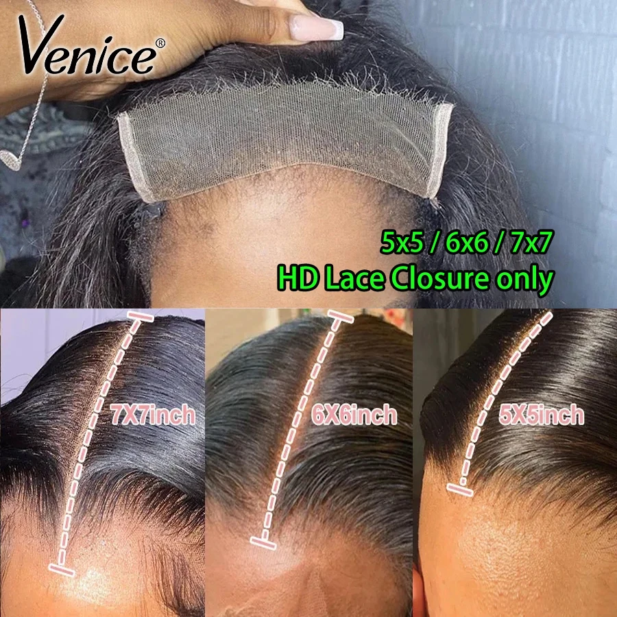 Venice HD Lace Closure 6x6 7x7 Straight Human Hair 5x5 Body Wave Real HD Lace Frontal Closure Only PrePlucked Natural For Women