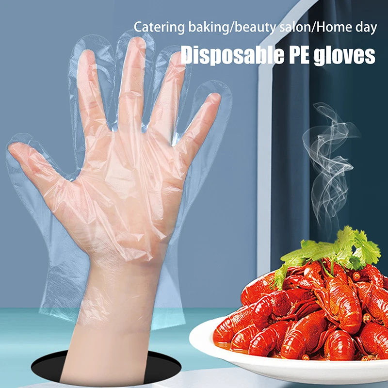 100PCS Kitchen Restaurant Fried Chicken BBQ Tableware Transparent Disposable Gloves Plastic Waterproof Gloves