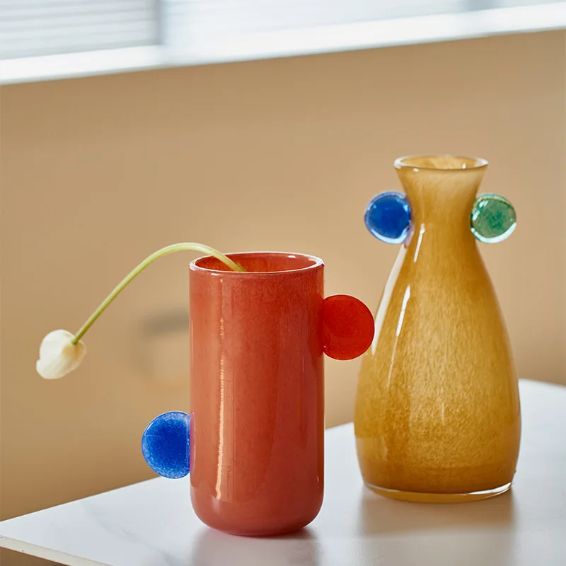 

Handmade Binaural Gradual Change Antique Style Small Mouth Vase Dining Table Cabinet Flower Countertop Soft Decoration Jewelry