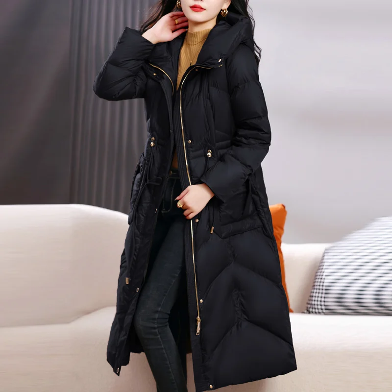 

Winter Warm Coat Loose Hooded Medium-length Down Jacket Women's Down Jacket High-end Temperament Slim Waist Casual Parka