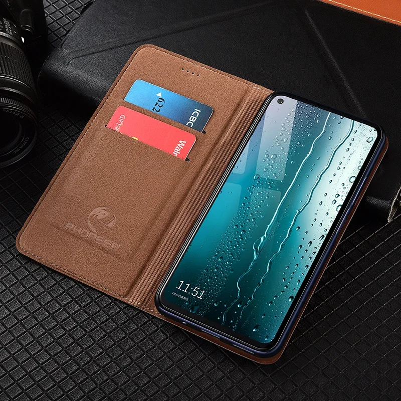 Genuine Cowhide Leather Flip Case For Samsung Galaxy S24 Ultra S23 S22 S21 FE Small Grids Texture Card Slots Holder Wallet Cover