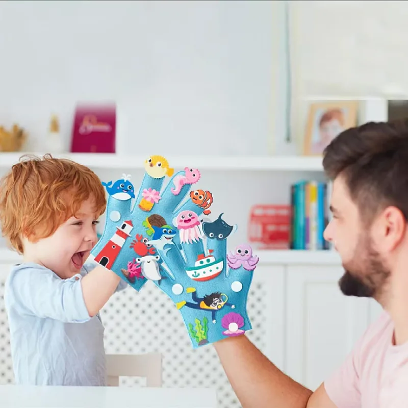 เด็กหุ่นมือชุด Montessori Parish ของเล่น DIY สัตว์หุ่นนิ้วมือการเล่าเรื่องเด็กอนุบาลปฏิสัมพันธ์สังคมเครื่องมือ